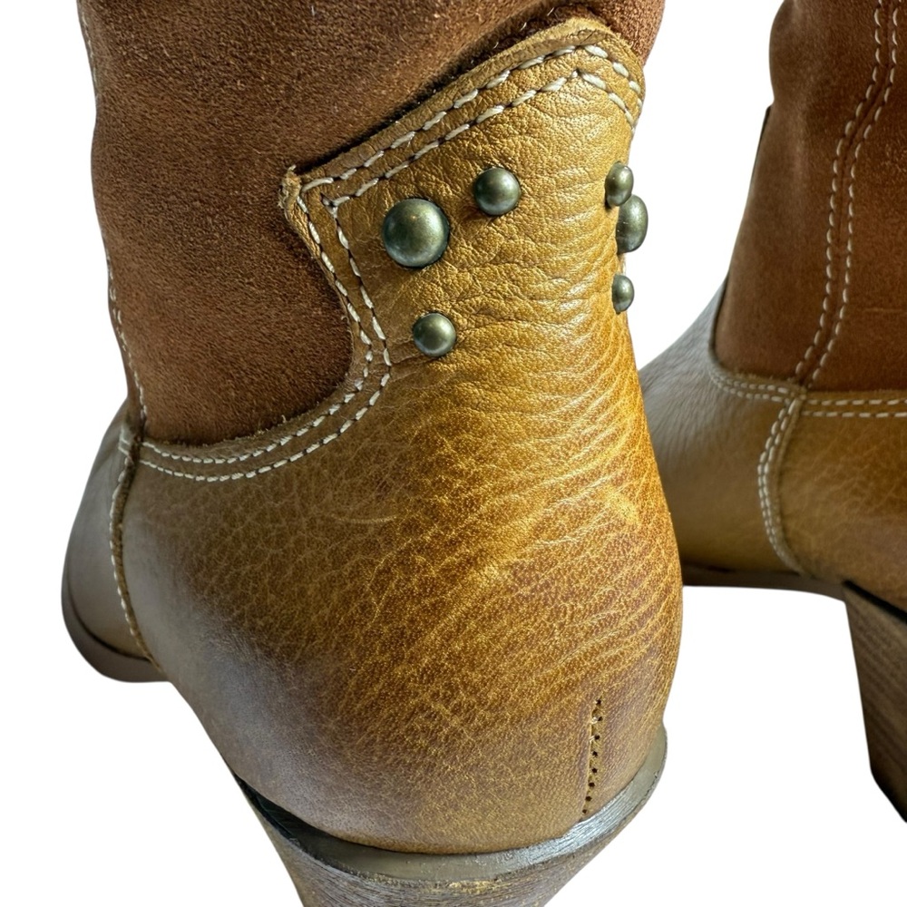 Bass Caspian Suede & Leather Slouch Cowboy Boots | Brown/Tan | 6.5M EUC - Picture 7 of 10